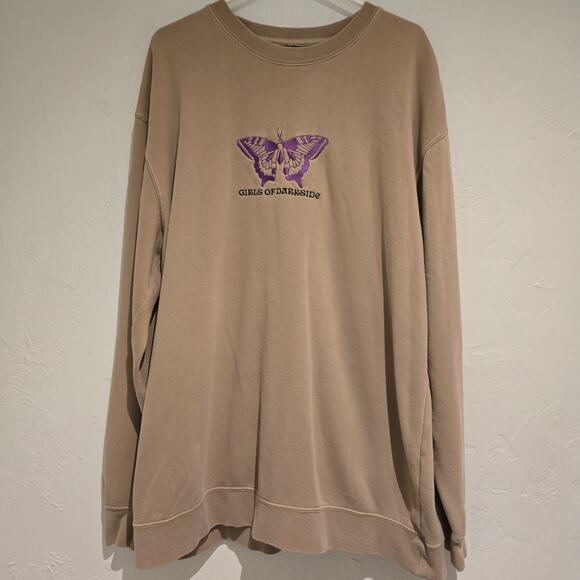 Darkside Snowboards Sweatshirt XL Tan Girls of Darkside Purple Moth Graphic - Picture 1 of 7